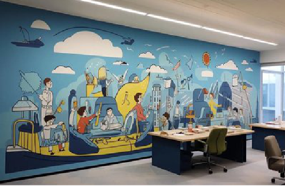 望江办公室墙绘的特点。